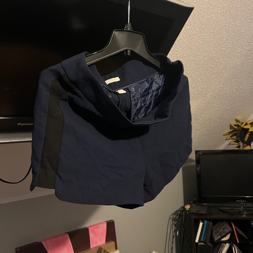 Navy flat front tux shorts